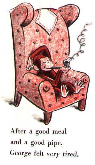 Curious George smoking a pipe